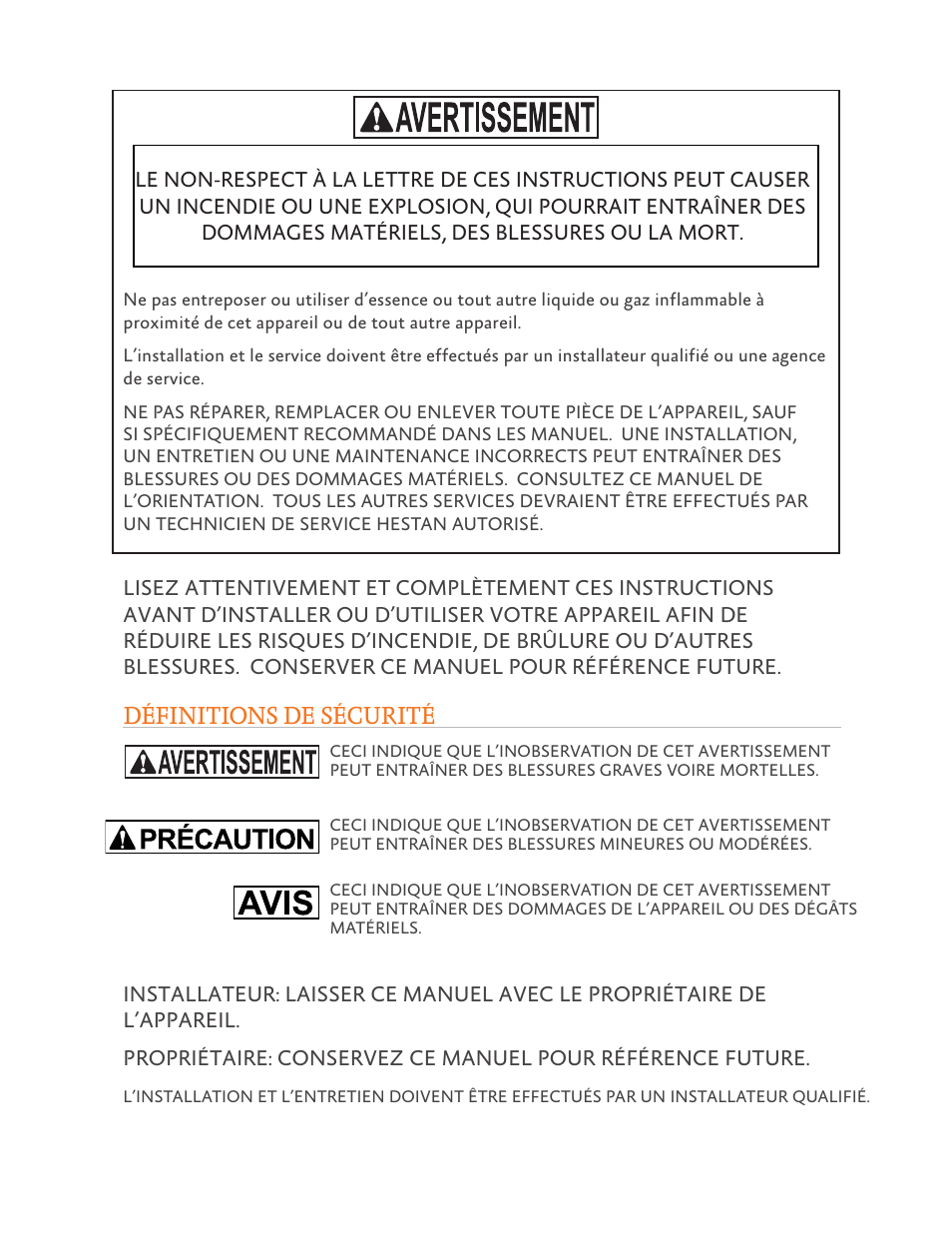 Définitions de sécurité | Hestan 30 Inch Drawer Microwave Installation Manual User Manual | Page 14 / 28