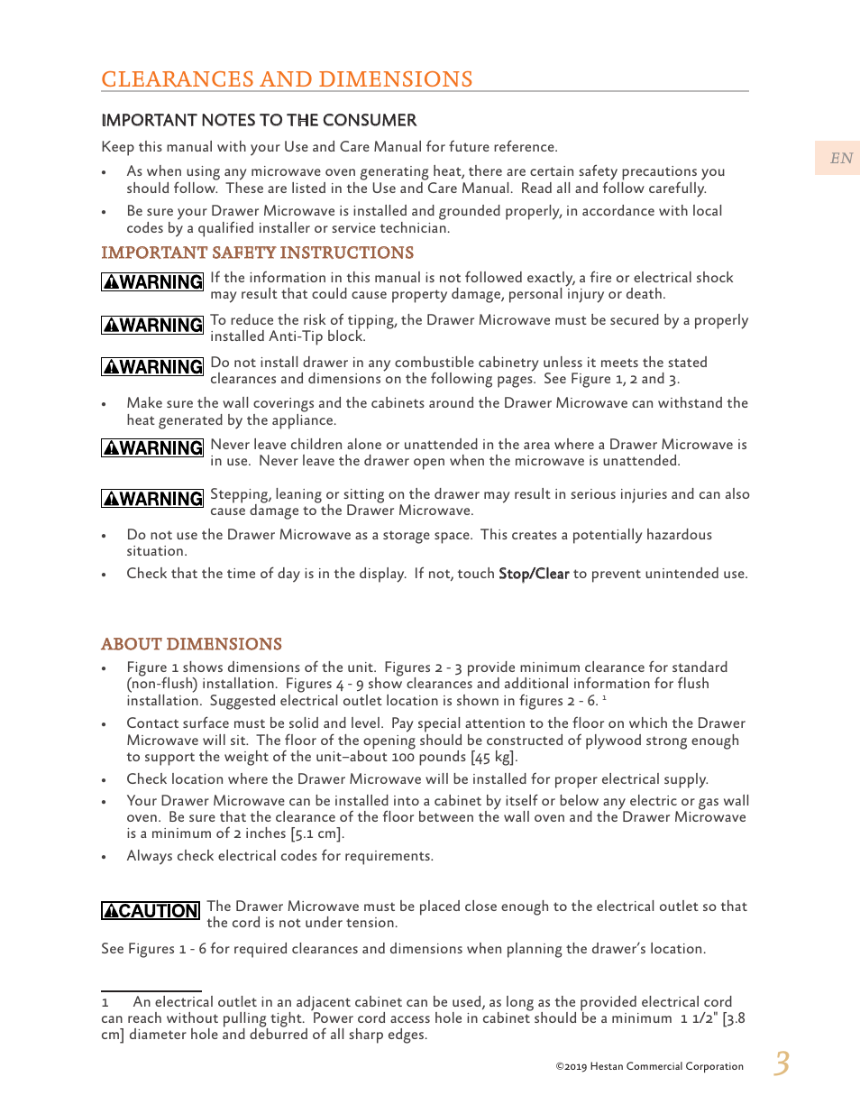 Clearances and dimensions | Hestan 30 Inch Drawer Microwave Installation Manual User Manual | Page 5 / 28