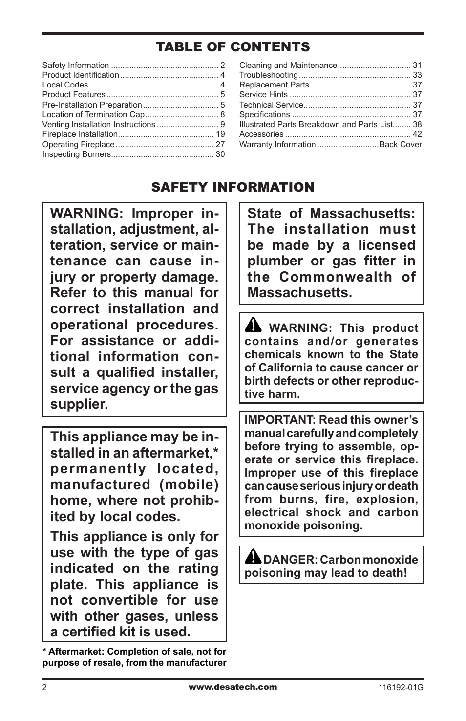 Safety information | Desa (V)TC36N(-HA) Series User Manual | Page 2 / 44