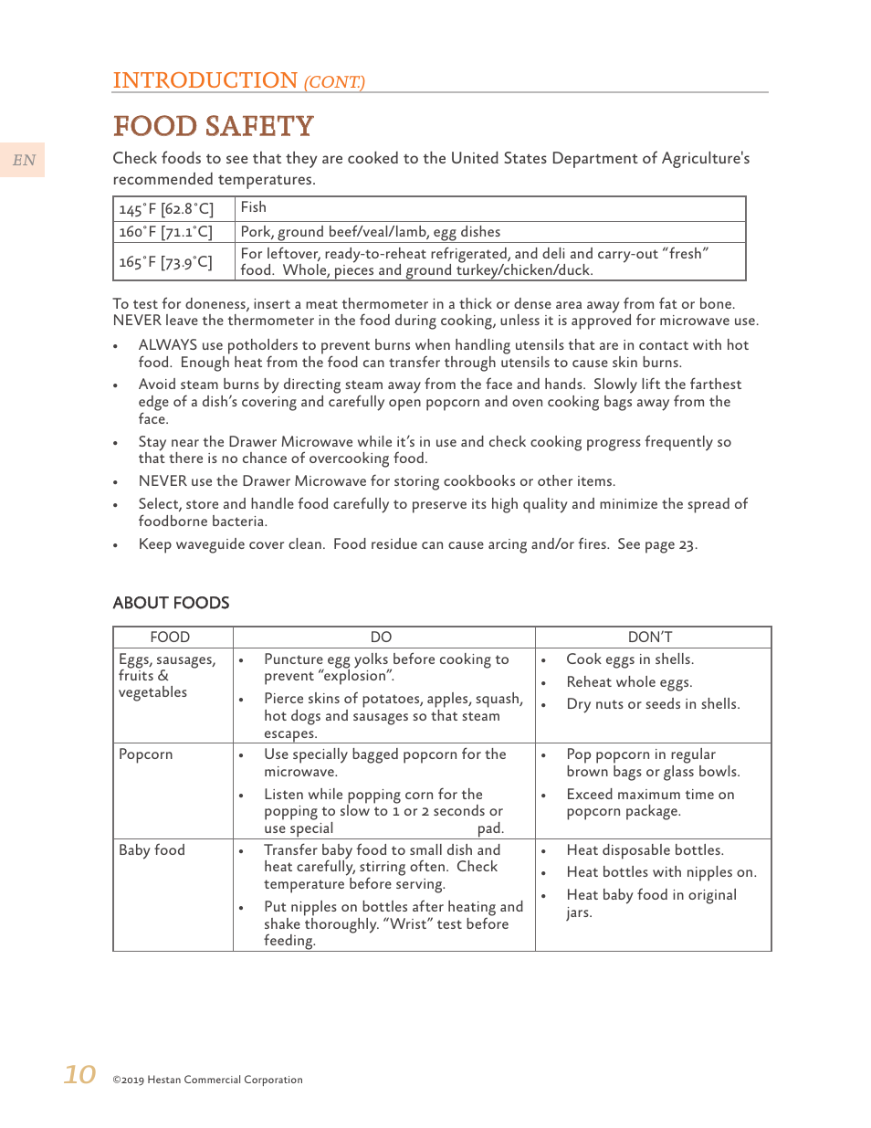 Food safety, Introduction | Hestan 30 Inch Drawer Microwave Use and Care Manual User Manual | Page 12 / 64