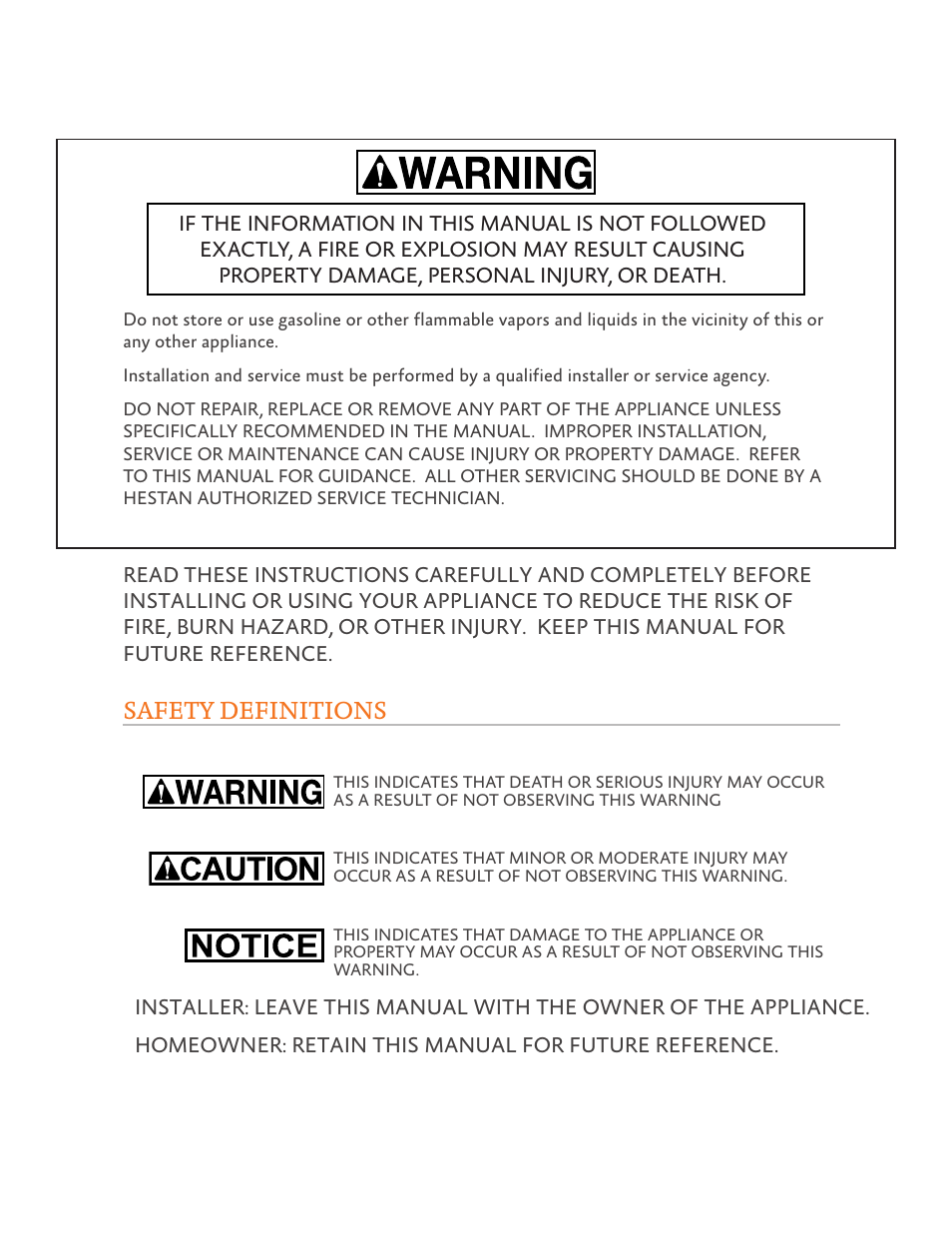 Safety definitions | Hestan 30 Inch Drawer Microwave Use and Care Manual User Manual | Page 2 / 64