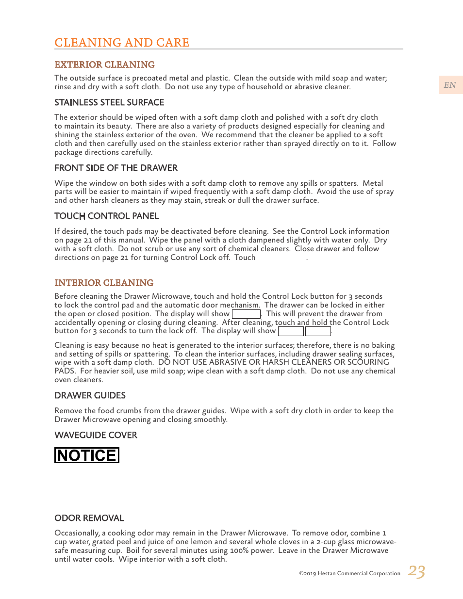 Cleaning and care | Hestan 30 Inch Drawer Microwave Use and Care Manual User Manual | Page 25 / 64
