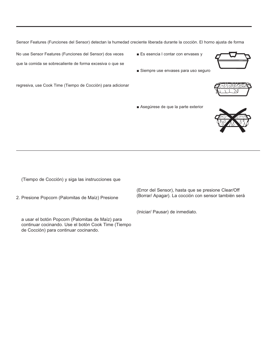 Uso de la horno funciones del sensor, Sensor de humedad, Palomitas de maíz con uso de sensor | Cafe 24 Inch Built In Microwave Drawer Oven Owners Guide User Manual | Page 36 / 45