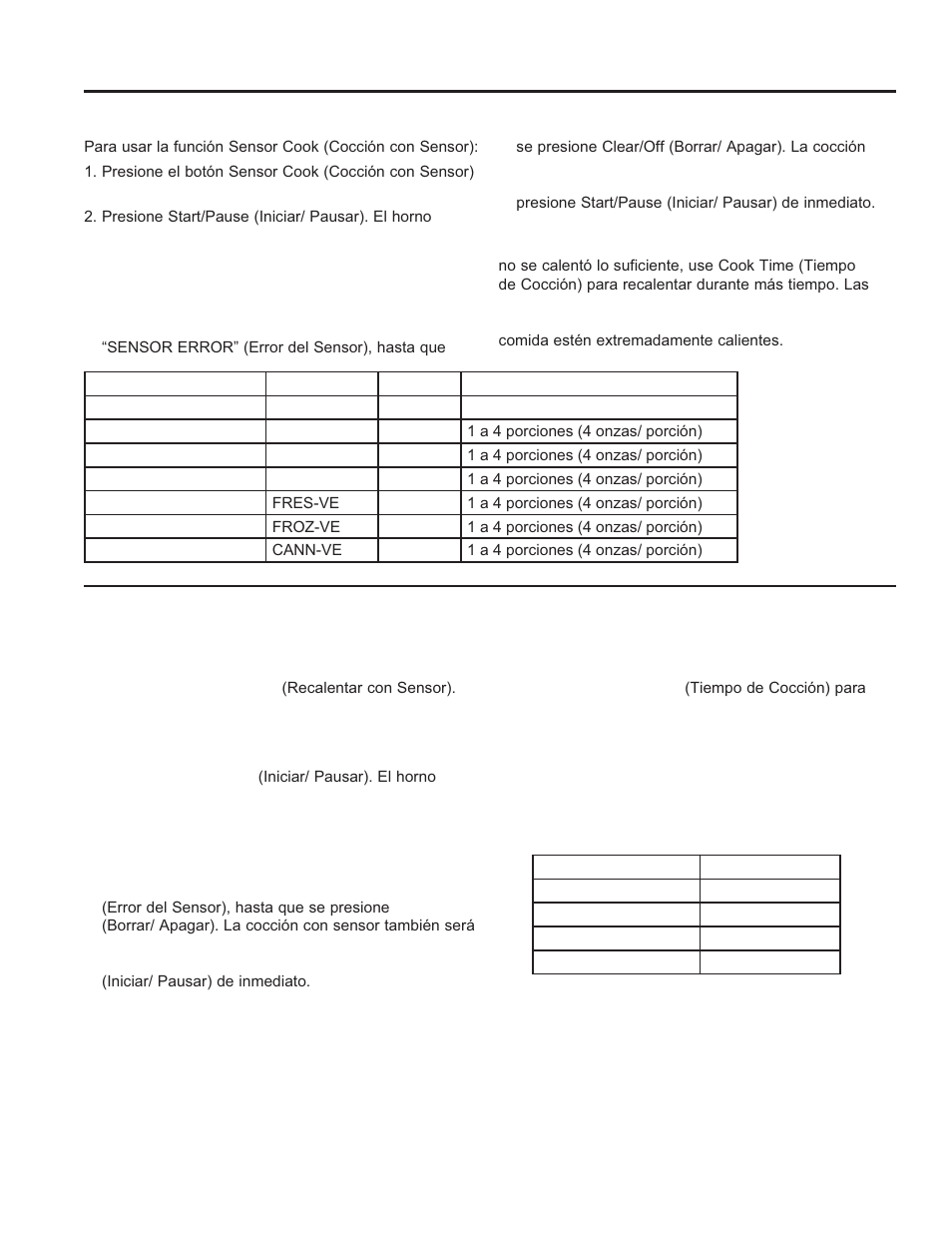 Uso de la horno funciones del sensor, Recalentar con sensor, Cocción con sensor | Cafe 24 Inch Built In Microwave Drawer Oven Owners Guide User Manual | Page 37 / 45