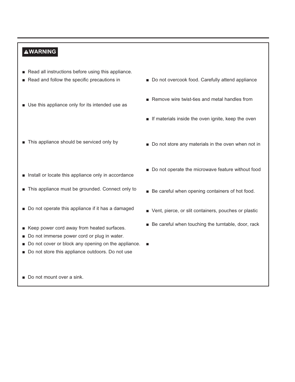 Safety informa tion important safety instructions, Read all instructions before using the appliance | Cafe 24 Inch Built In Microwave Drawer Oven Owners Guide User Manual | Page 4 / 45