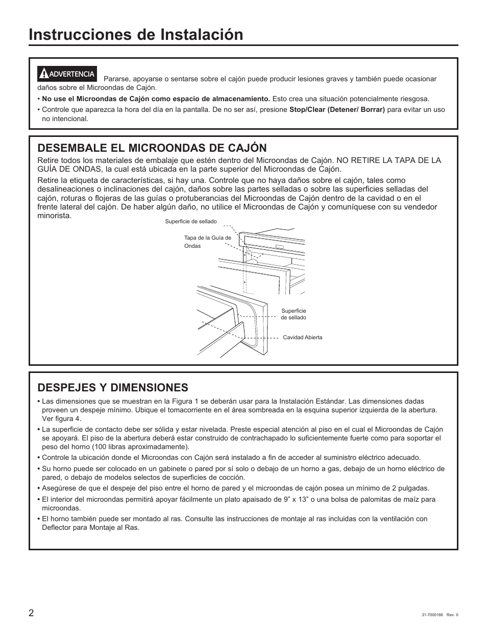 Instrucciones de instalación, Desembale el microondas de cajón, Despejes y dimensiones | Cafe 24 Inch Built In Microwave Drawer Oven Installation Guide User Manual | Page 10 / 16
