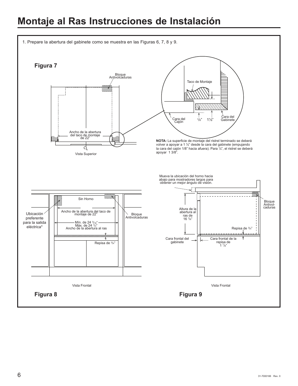 Montaje al ras instrucciones de instalación, Figura 7 figura 8 figura 9 | Cafe 24 Inch Built In Microwave Drawer Oven Installation Guide User Manual | Page 14 / 16