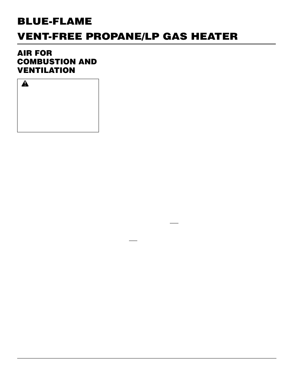 Vent-free propane/lp gas heater blue-flame, Air for combustion and ventilation | Desa CGP20B User Manual | Page 4 / 24