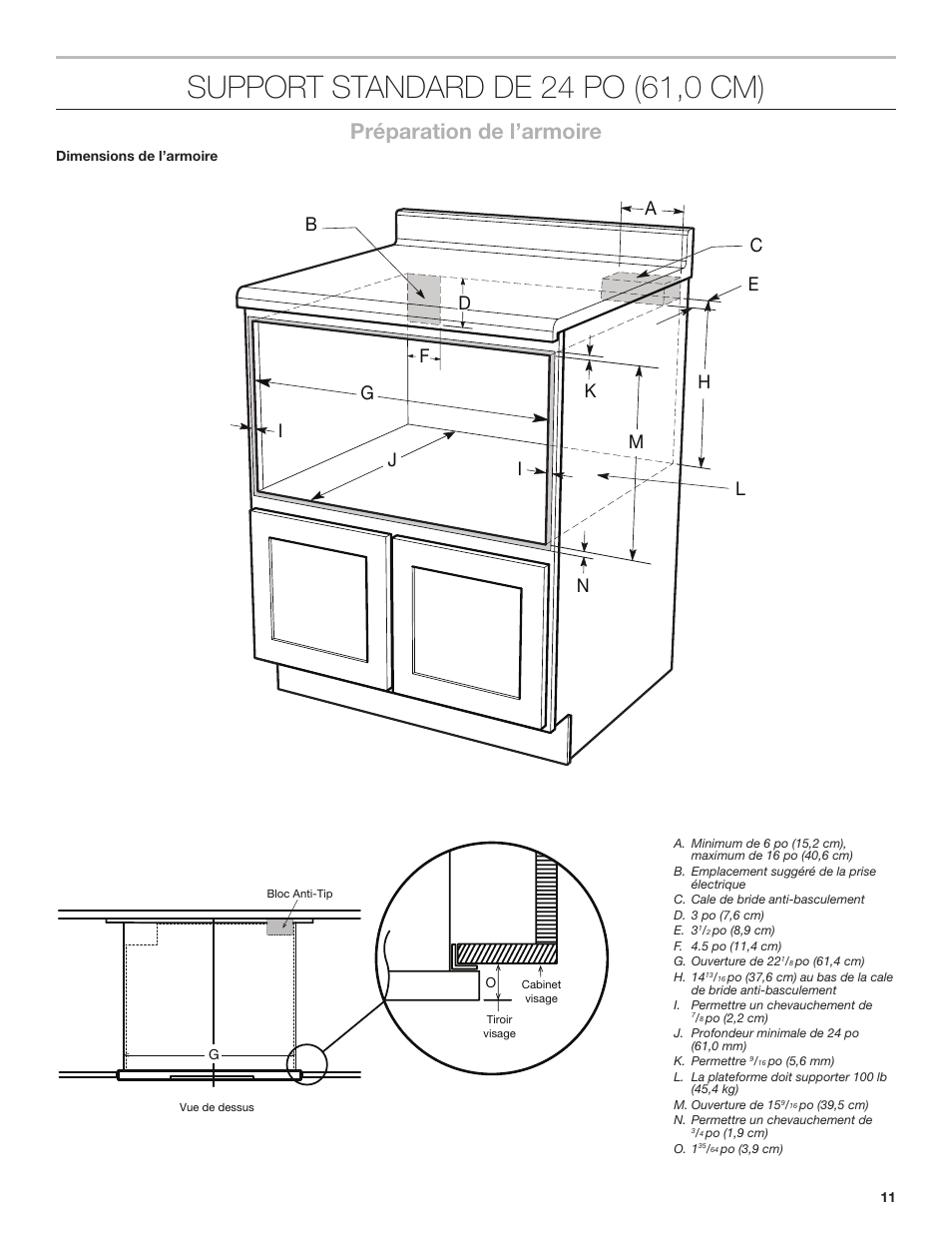 Préparation de l’armoire | KITCHENAID 24 Inch Under-Counter Microwave Drawer Installation Instructions User Manual | Page 11 / 14