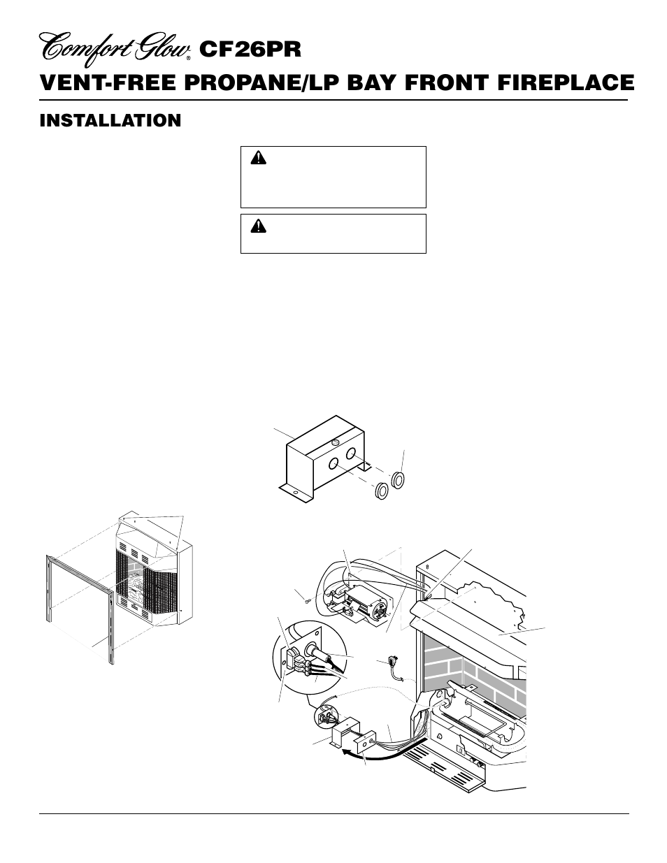 Vent-free propane/lp bay front fireplace cf26pr, Installation, Continued | Desa CF26PR User Manual | Page 10 / 30