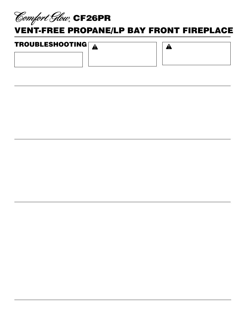 Vent-free propane/lp bay front fireplace cf26pr, Troubleshooting | Desa CF26PR User Manual | Page 20 / 30