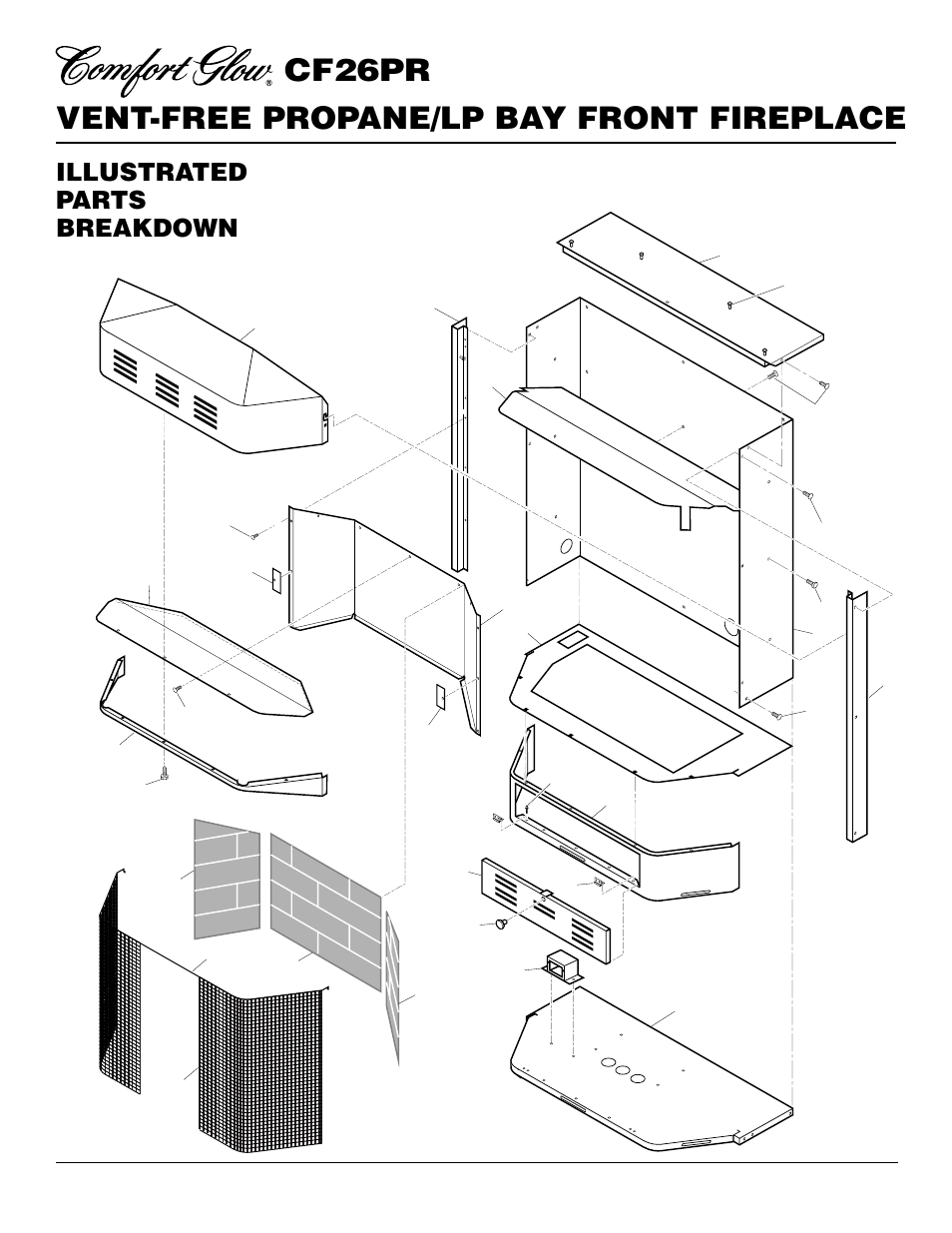 Vent-free propane/lp bay front fireplace cf26pr, Illustrated parts breakdown | Desa CF26PR User Manual | Page 26 / 30