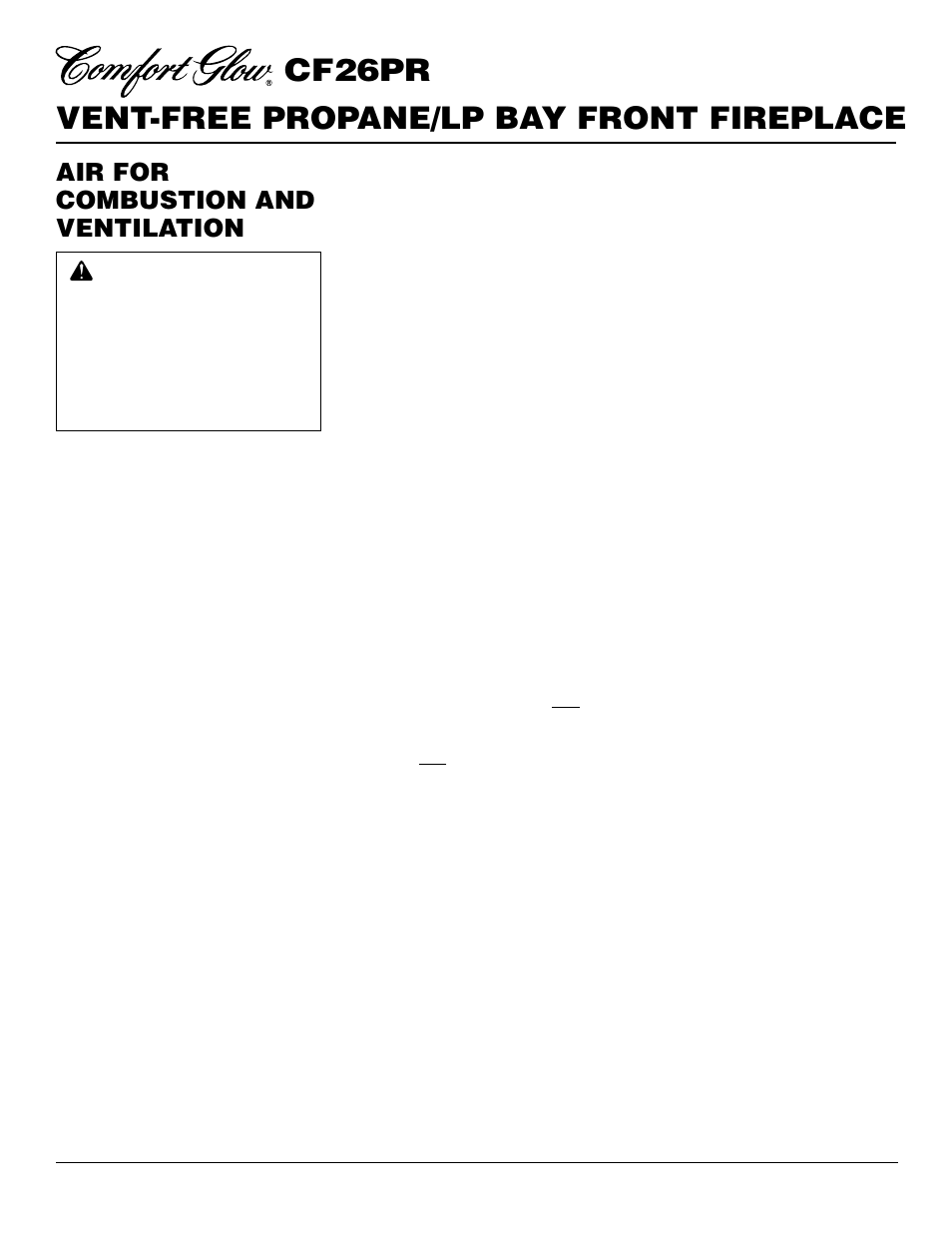 Vent-free propane/lp bay front fireplace cf26pr, Air for combustion and ventilation | Desa CF26PR User Manual | Page 4 / 30