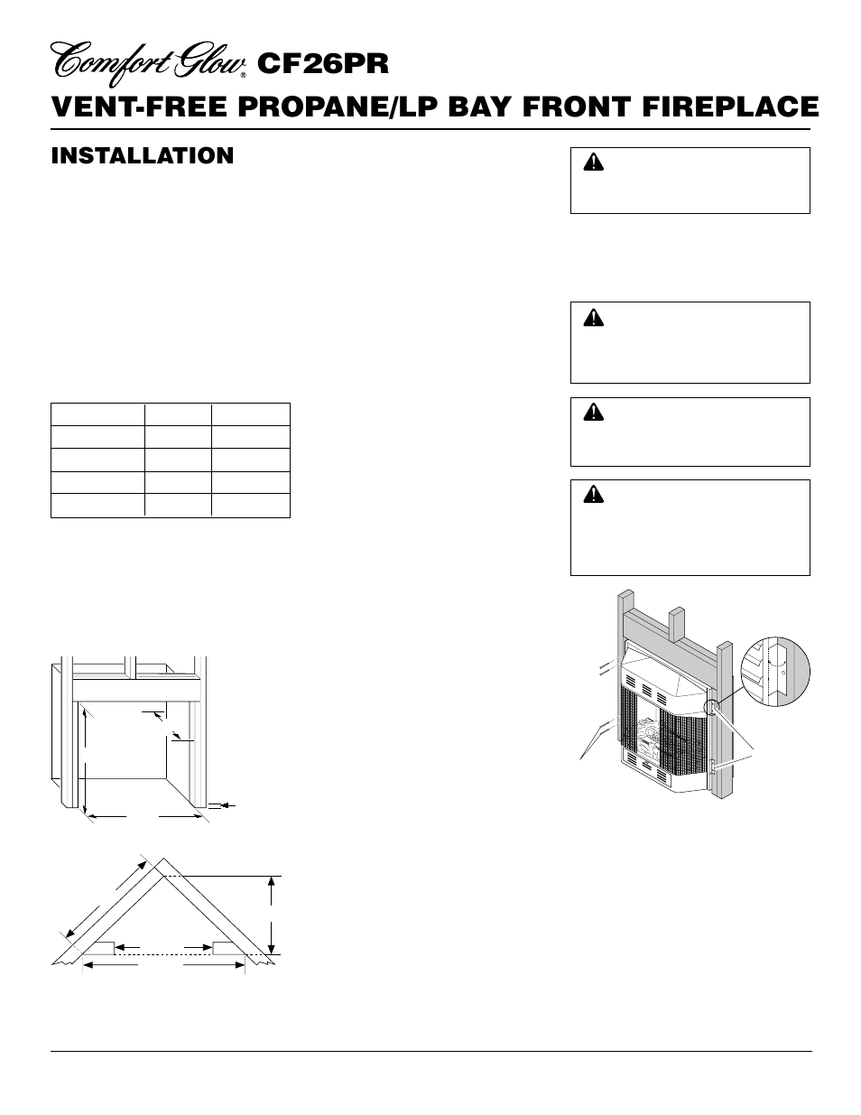 Vent-free propane/lp bay front fireplace cf26pr, Installation, Continued | Built-in fireplace installation | Desa CF26PR User Manual | Page 8 / 30