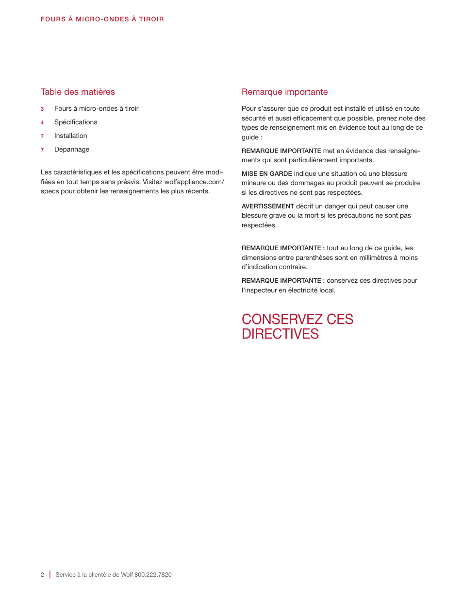 Conservez ces directives | Wolf 24 Inch Microwave Drawer Installation Instructions User Manual | Page 14 / 20