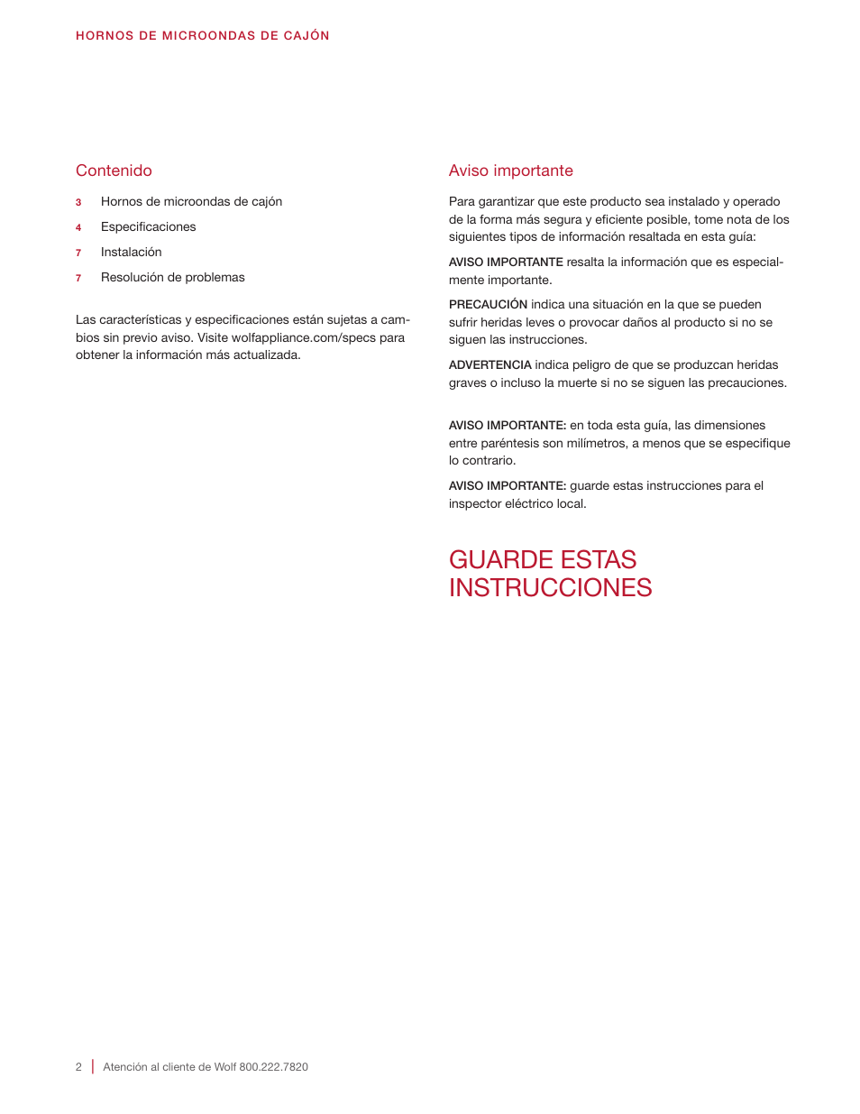 Guarde estas instrucciones | Wolf 24 Inch Microwave Drawer Installation Instructions User Manual | Page 8 / 20