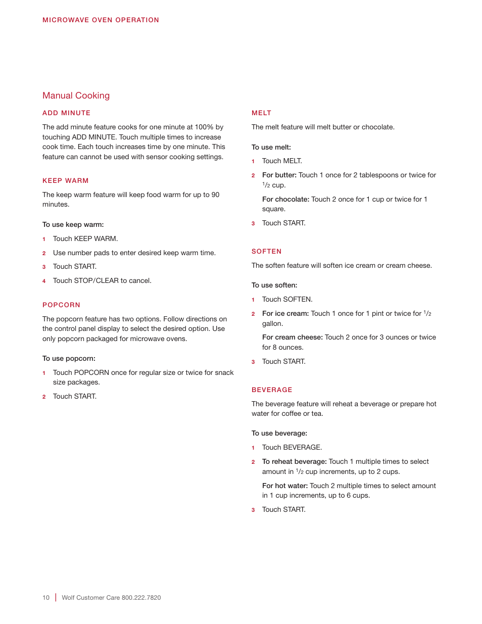 Manual cooking | Wolf 24 Inch Microwave Drawer Owners Manual User Manual | Page 10 / 44