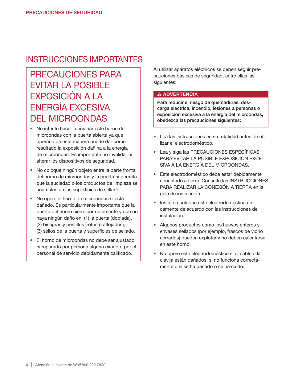 Instrucciones importantes | Wolf 24 Inch Microwave Drawer Owners Manual User Manual | Page 18 / 44
