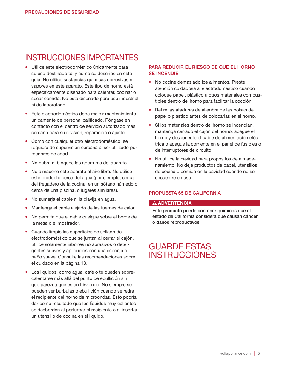 Guarde estas instrucciones, Instrucciones importantes | Wolf 24 Inch Microwave Drawer Owners Manual User Manual | Page 19 / 44