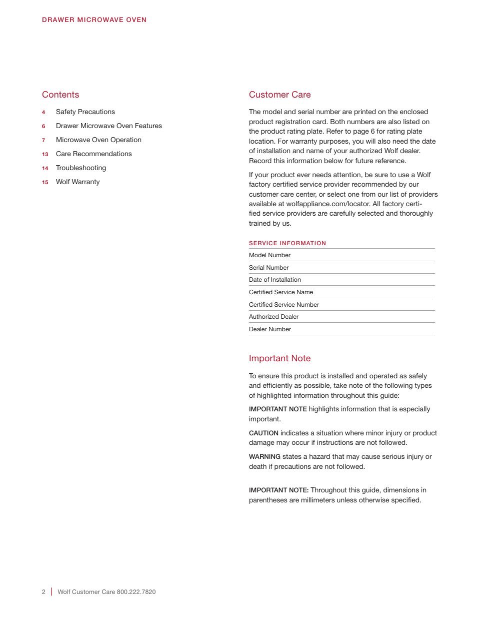 Wolf 24 Inch Microwave Drawer Owners Manual User Manual | Page 2 / 44