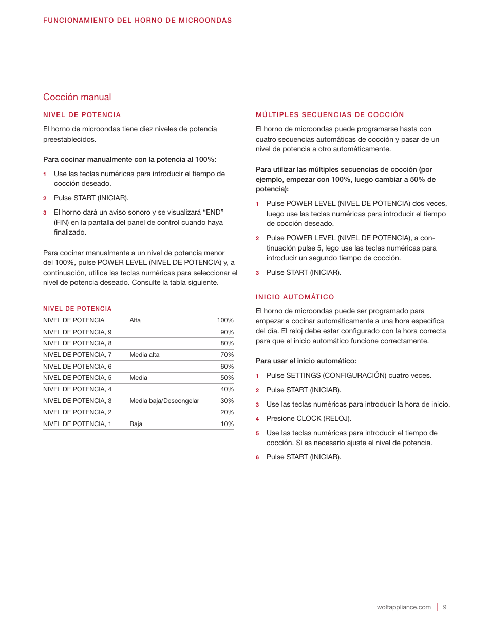 Cocción manual | Wolf 24 Inch Microwave Drawer Owners Manual User Manual | Page 23 / 44