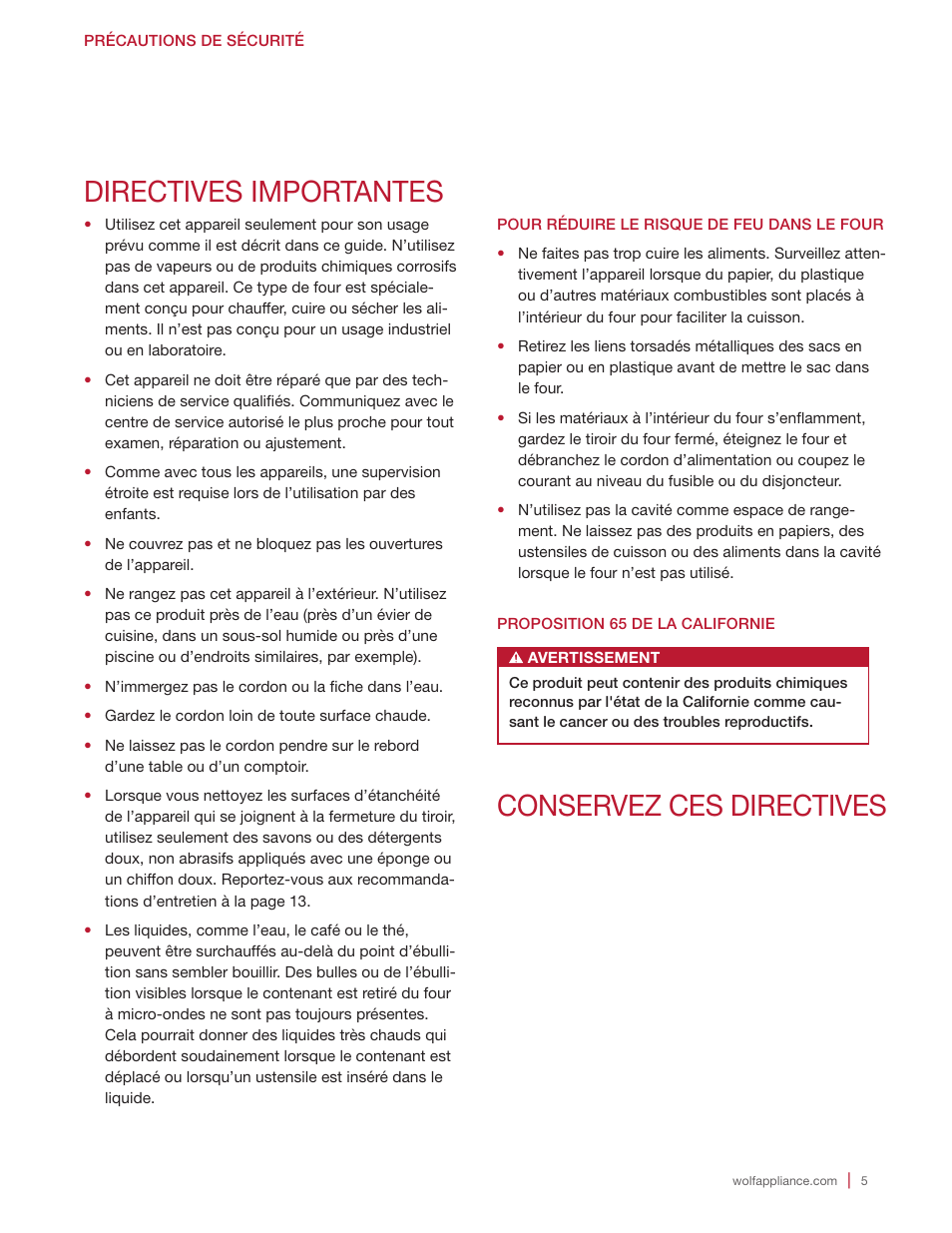 Directives importantes, Conservez ces directives | Wolf 24 Inch Microwave Drawer Owners Manual User Manual | Page 33 / 44