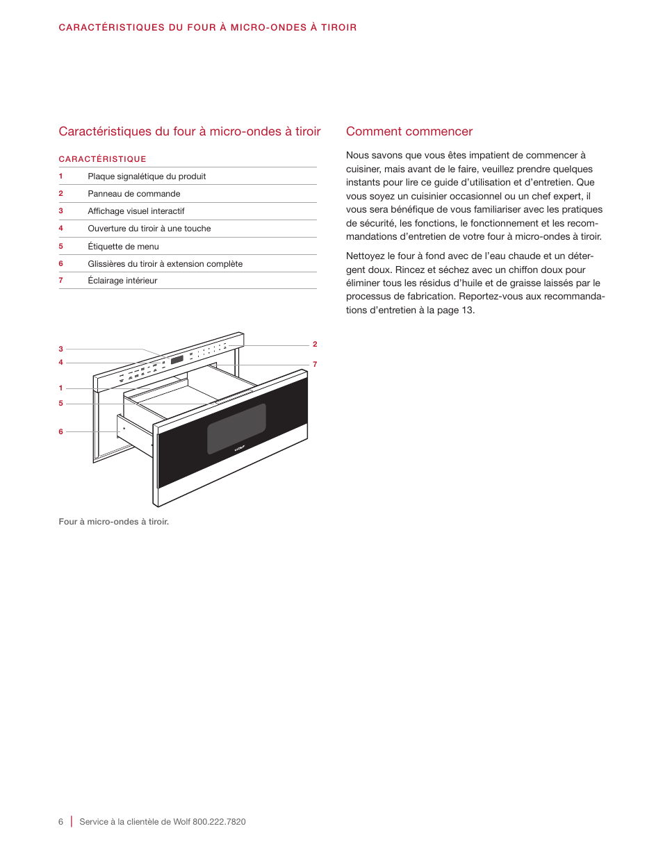 Caractéristiques du four à micro-ondes à tiroir, Comment commencer | Wolf 24 Inch Microwave Drawer Owners Manual User Manual | Page 34 / 44
