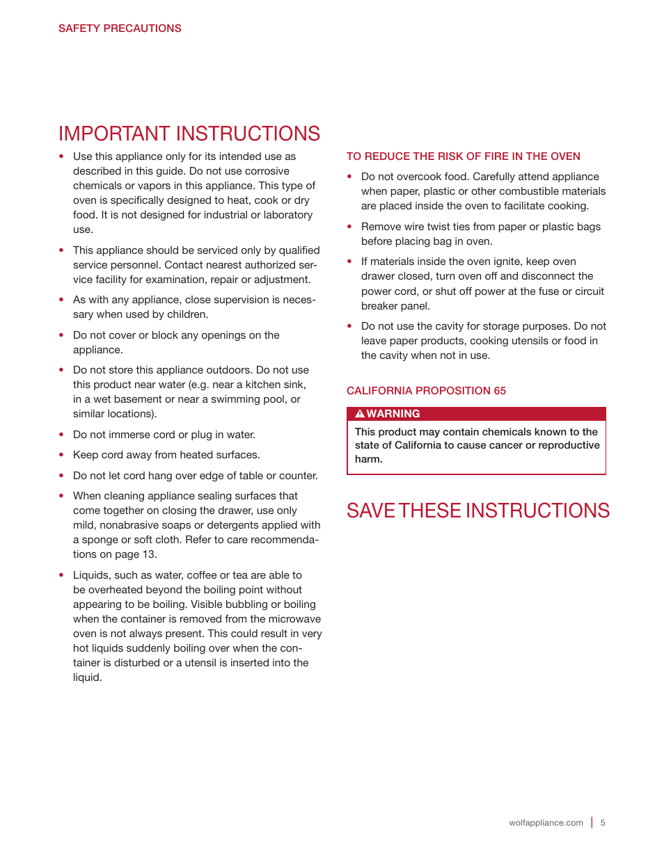 Important instructions, Save these instructions | Wolf 24 Inch Microwave Drawer Owners Manual User Manual | Page 5 / 44