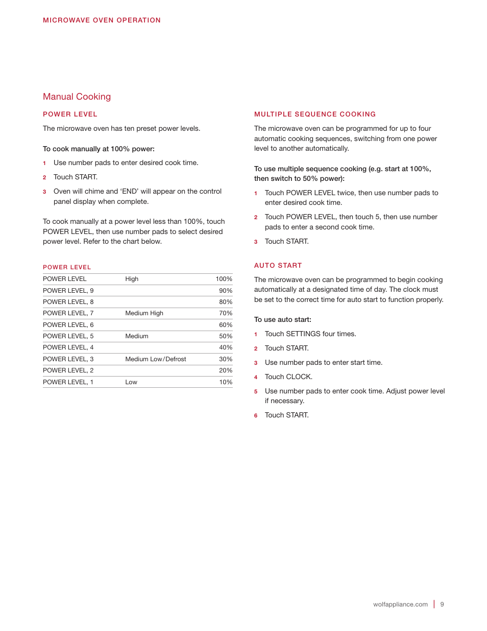 Manual cooking | Wolf 24 Inch Microwave Drawer Owners Manual User Manual | Page 9 / 44