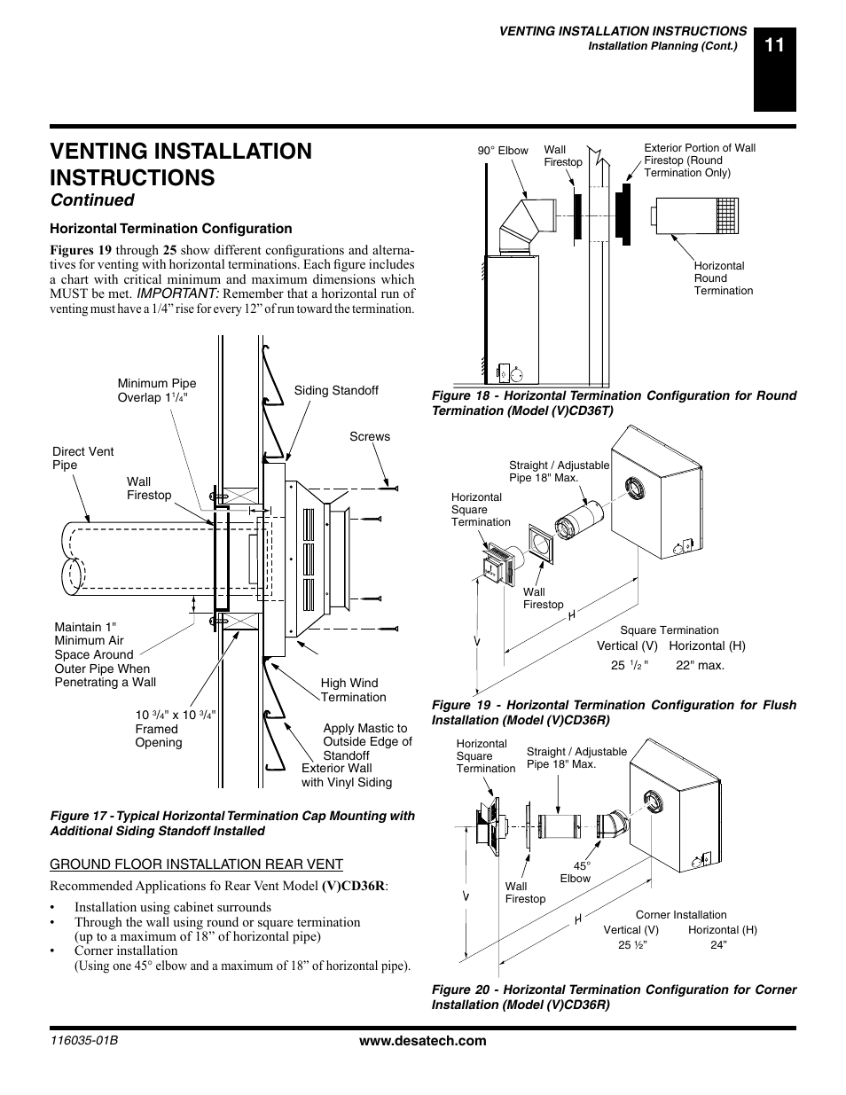 Venting installation instructions, Continued | Desa (V) CD36R(N User Manual | Page 11 / 48