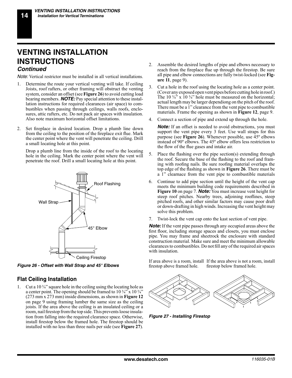 Venting installation instructions, Continued | Desa (V) CD36R(N User Manual | Page 14 / 48