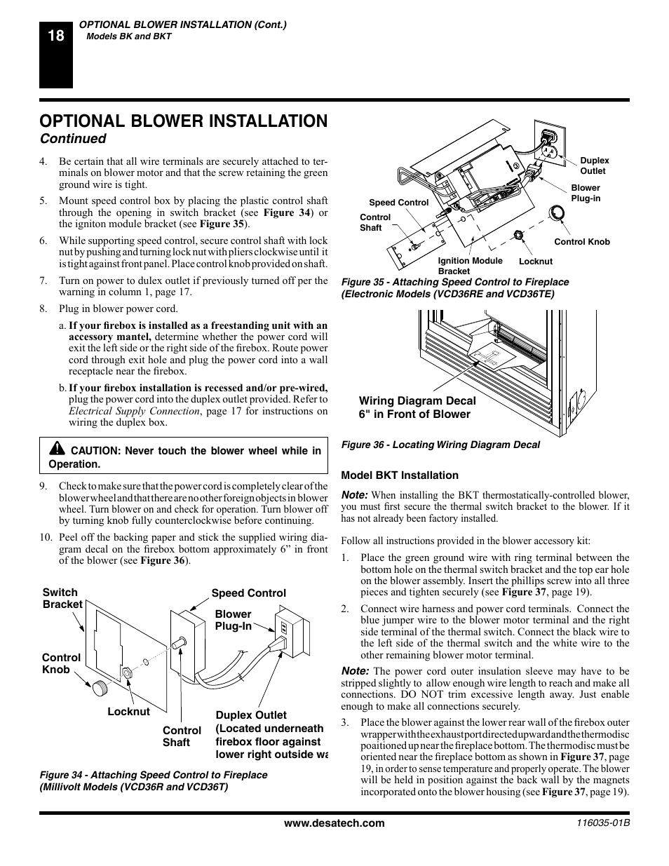 Optional blower installation, Continued | Desa (V) CD36R(N User Manual | Page 18 / 48