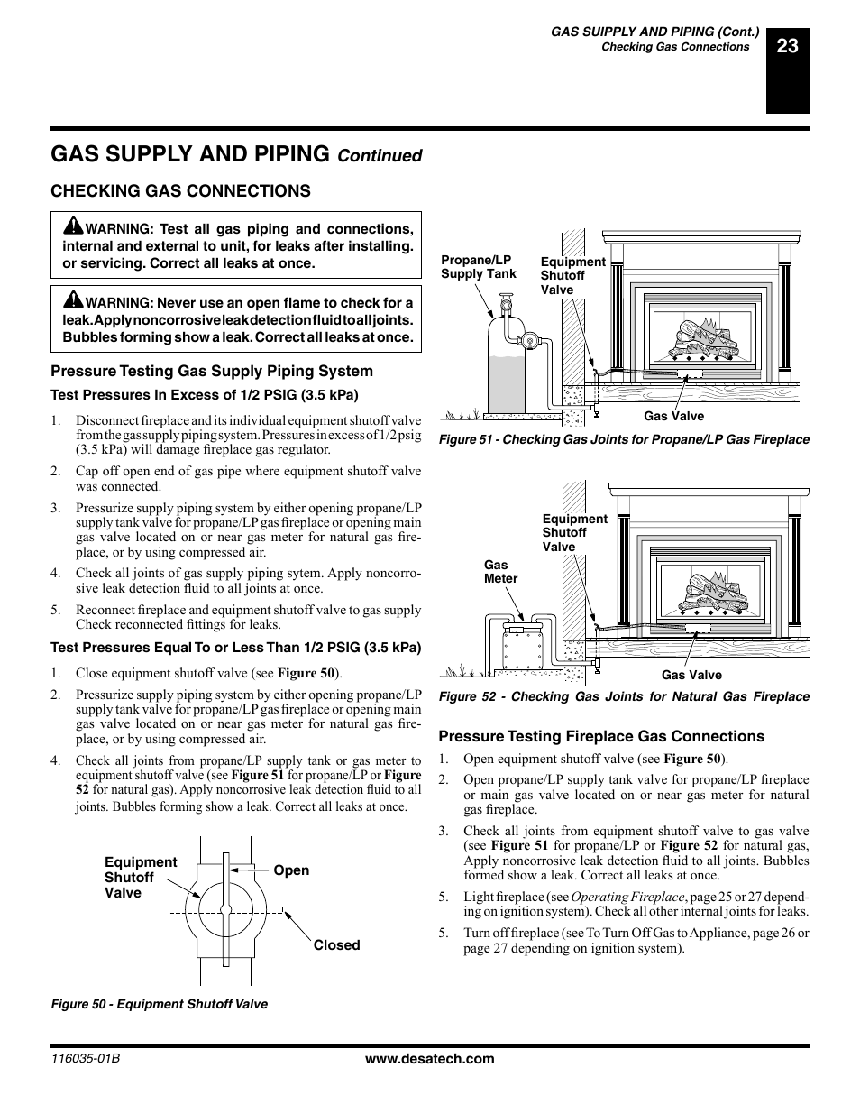Gas supply and piping, Continued | Desa (V) CD36R(N User Manual | Page 23 / 48