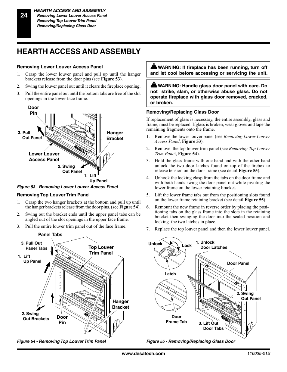 Hearth access and assembly | Desa (V) CD36R(N User Manual | Page 24 / 48
