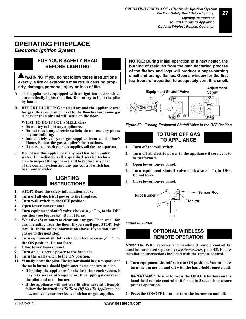 Operating fireplace, Electronic ignition system | Desa (V) CD36R(N User Manual | Page 27 / 48