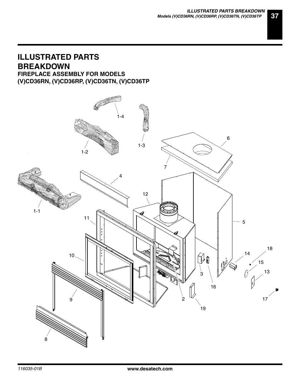 Illustrated parts breakdown | Desa (V) CD36R(N User Manual | Page 37 / 48