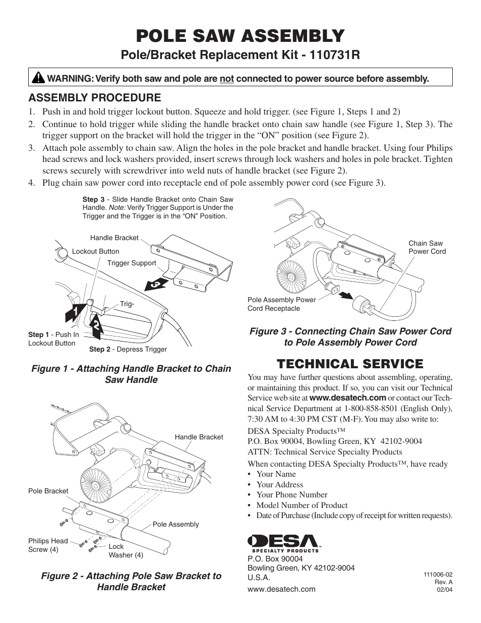 Desa 110731R User Manual | 1 page