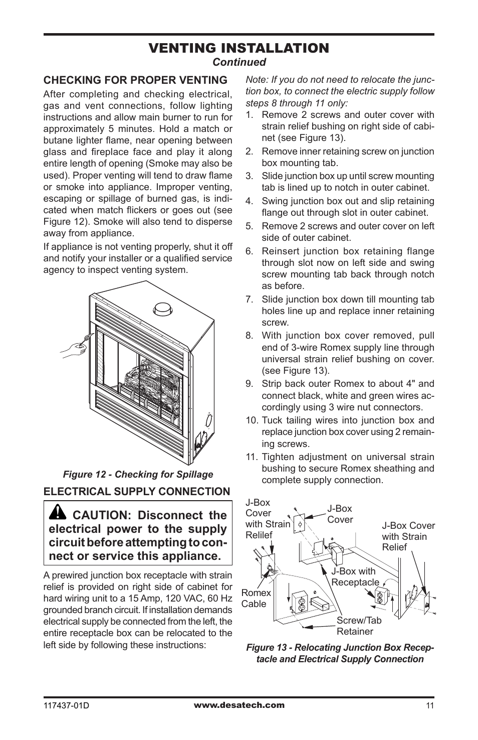 Venting installation | Desa CB36N User Manual | Page 11 / 36