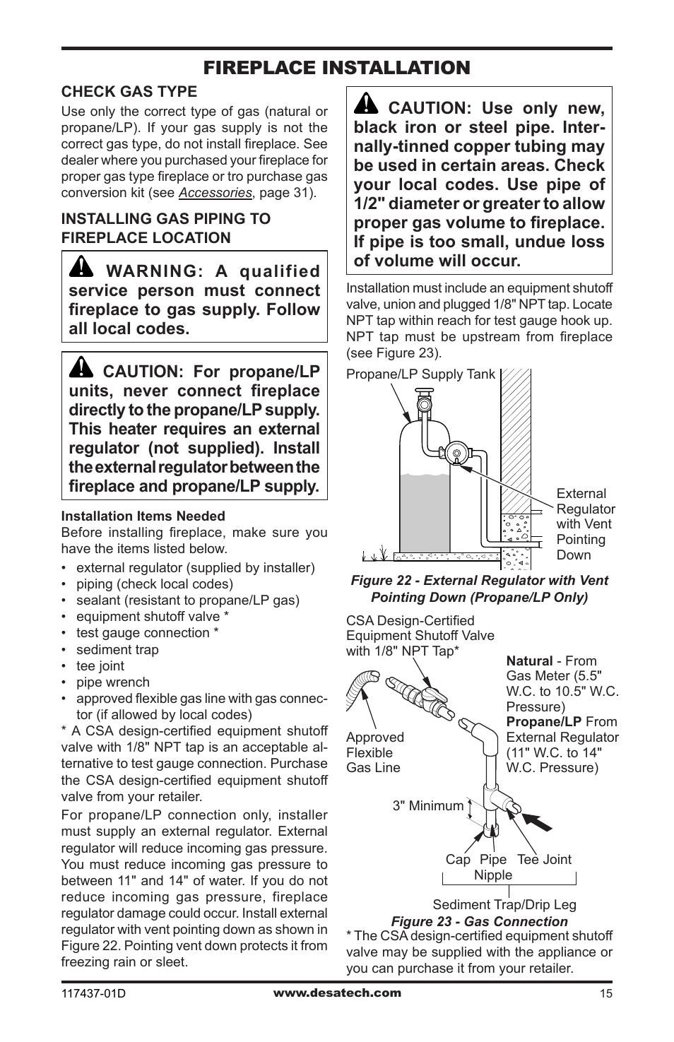 Fireplace installation | Desa CB36N User Manual | Page 15 / 36