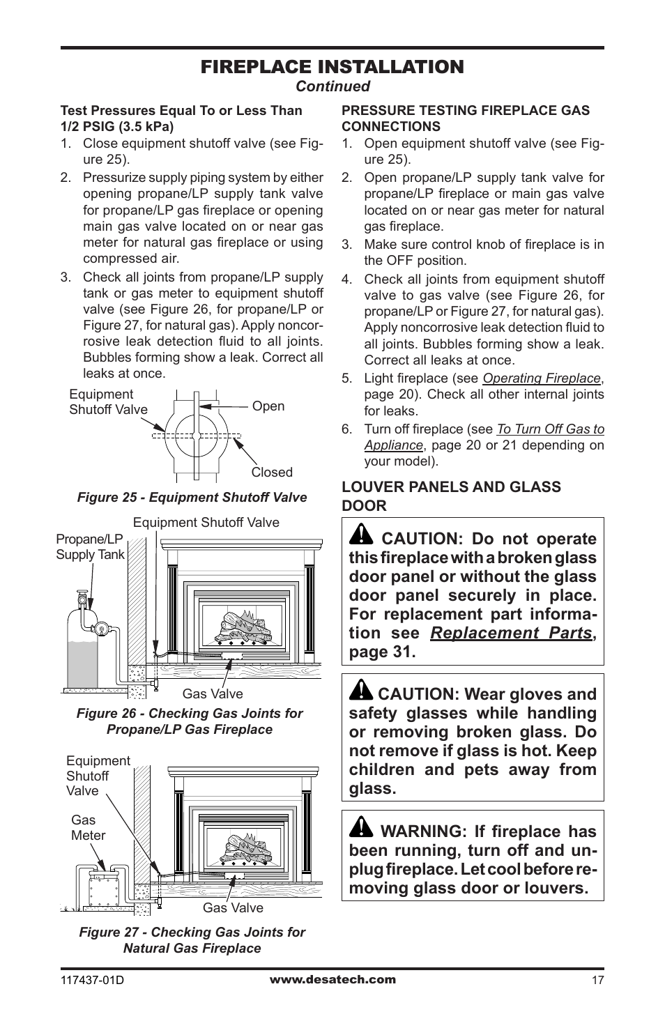 Fireplace installation | Desa CB36N User Manual | Page 17 / 36