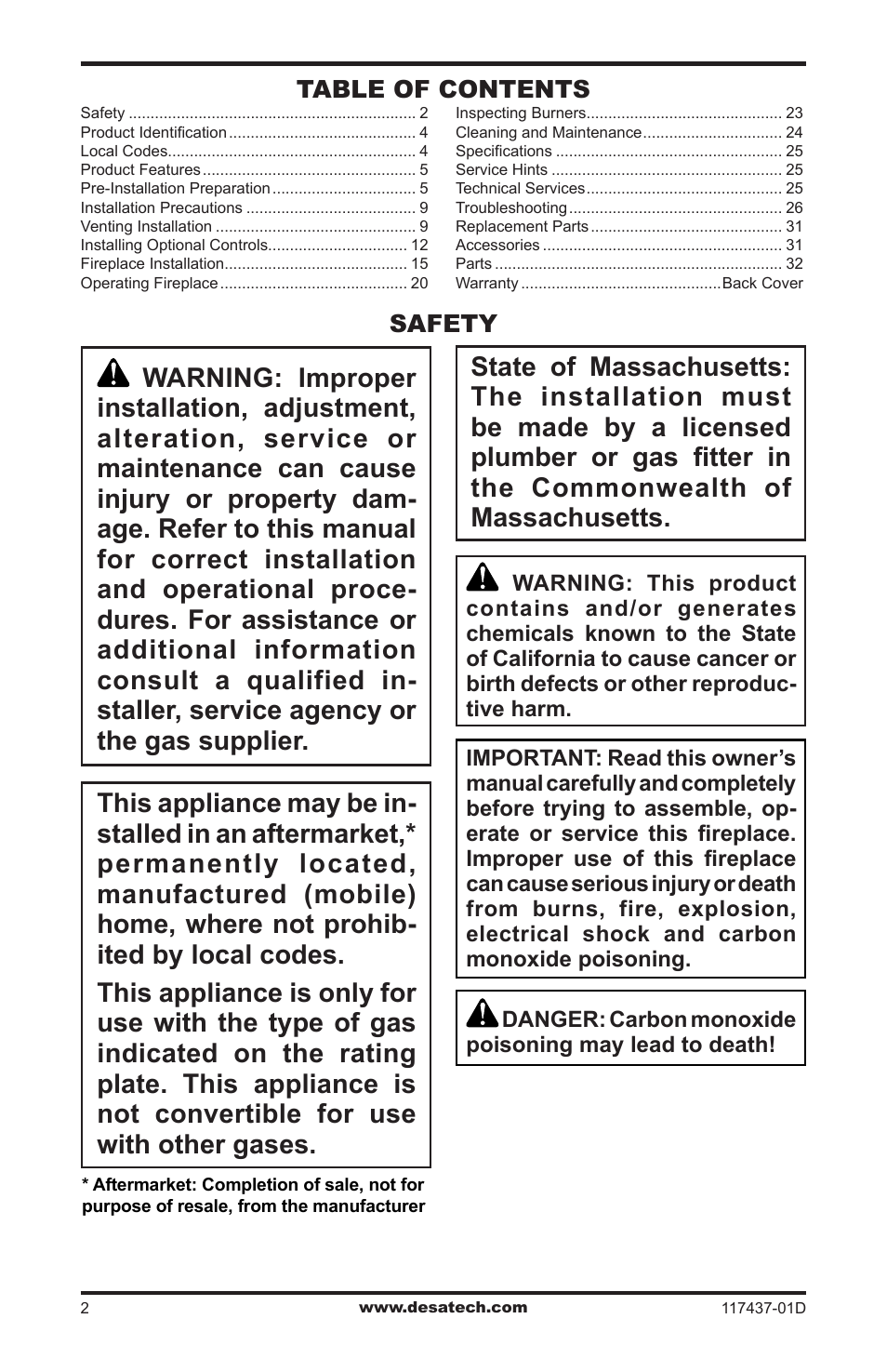 Safety | Desa CB36N User Manual | Page 2 / 36