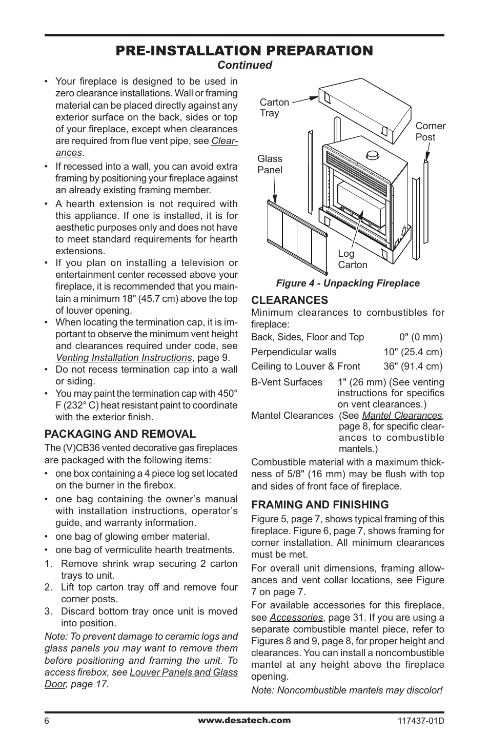 Pre-installation preparation | Desa CB36N User Manual | Page 6 / 36