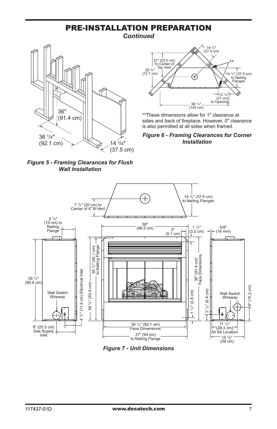 Pre-installation preparation, Continued, 9.1.cm) 14 | Figure 7 - unit dimensions | Desa CB36N User Manual | Page 7 / 36