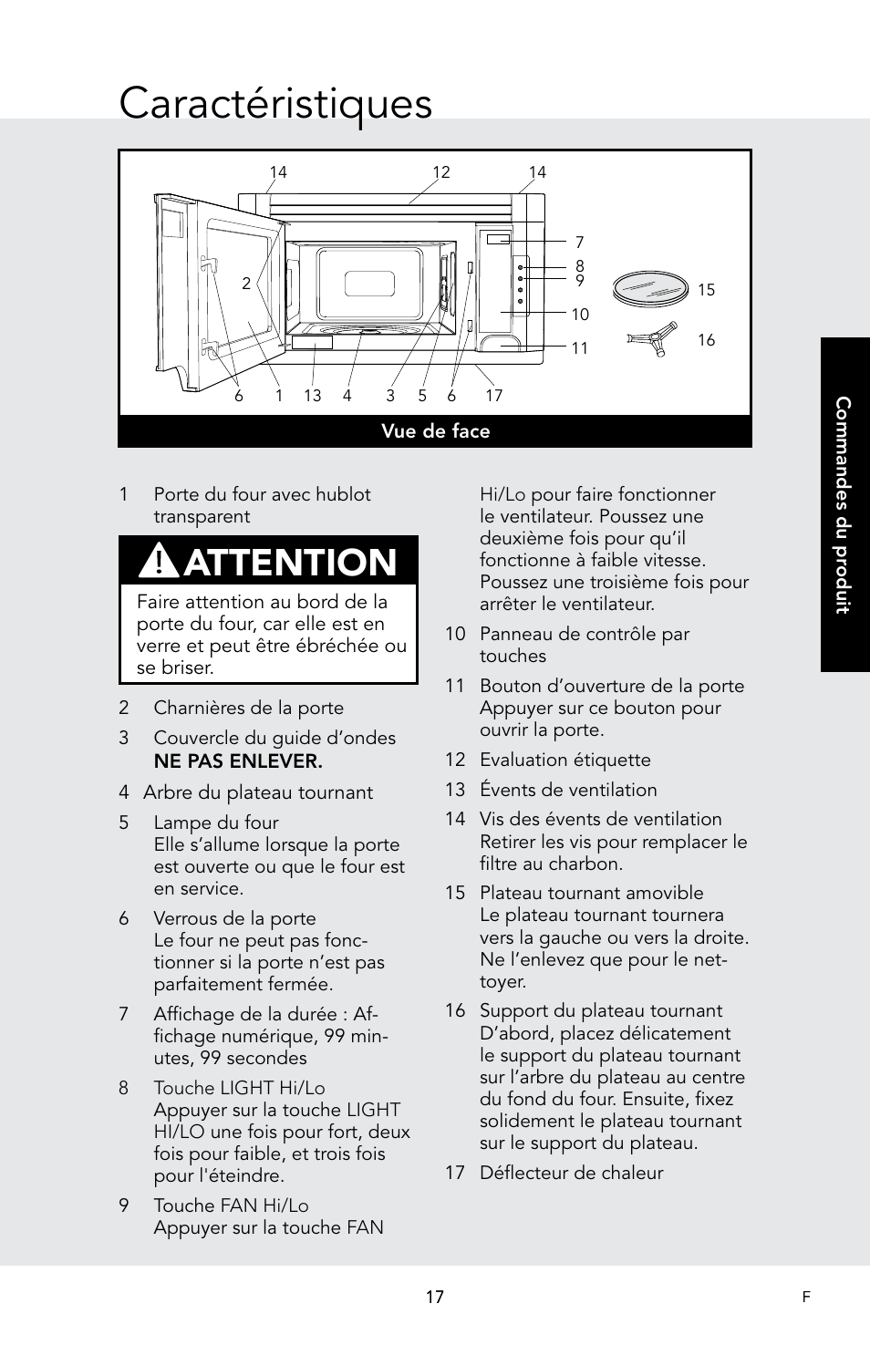 Caractéristiques, Attention | Viking 30 Inch Over-the-Range Microwave Oven Owners Manual User Manual | Page 103 / 132