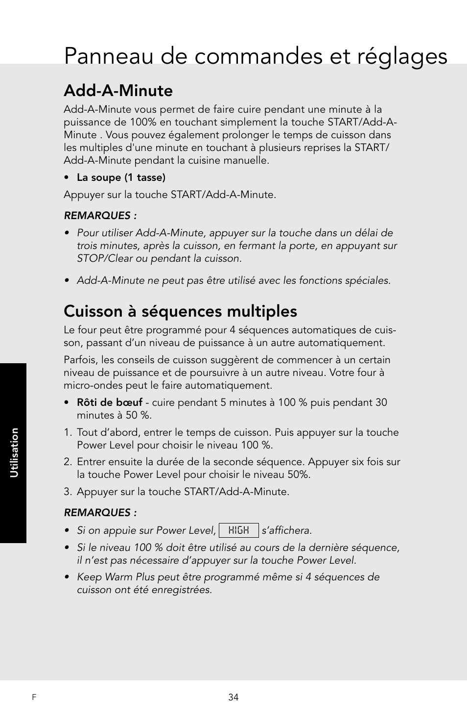 Panneau de commandes et réglages, Add-a-minute, Cuisson à séquences multiples | Viking 30 Inch Over-the-Range Microwave Oven Owners Manual User Manual | Page 120 / 132