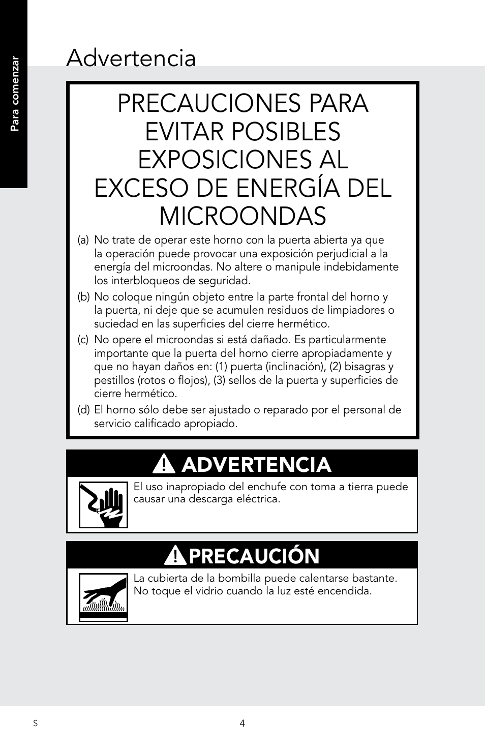Advertencia, Precaución | Viking 30 Inch Over-the-Range Microwave Oven Owners Manual User Manual | Page 46 / 132