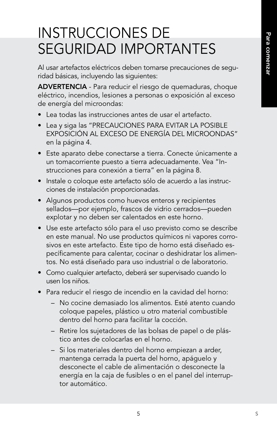 Instrucciones de seguridad importantes | Viking 30 Inch Over-the-Range Microwave Oven Owners Manual User Manual | Page 47 / 132