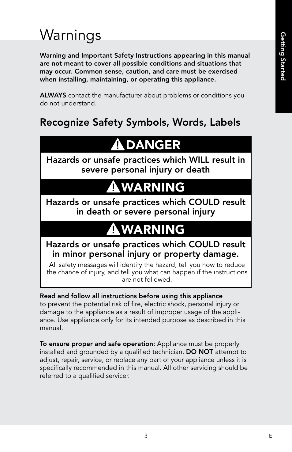 Warnings, Danger, Warning | Recognize safety symbols, words, labels | Viking 30 Inch Over-the-Range Microwave Oven Owners Manual User Manual | Page 5 / 132