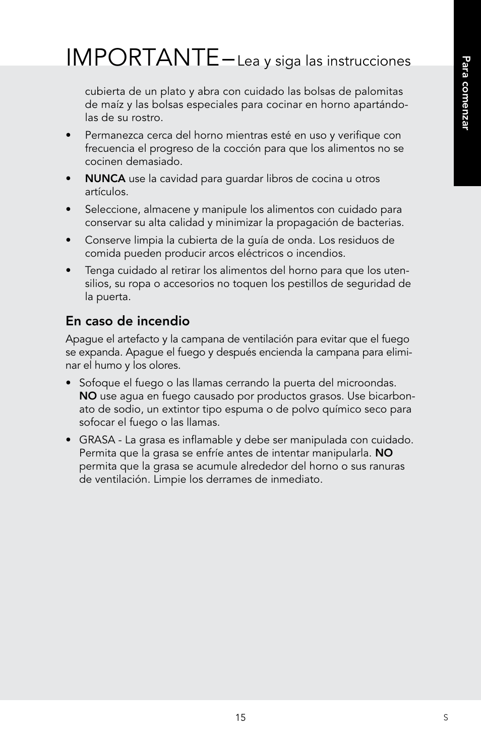 Importante, Lea y siga las instrucciones, En caso de incendio | Viking 30 Inch Over-the-Range Microwave Oven Owners Manual User Manual | Page 57 / 132