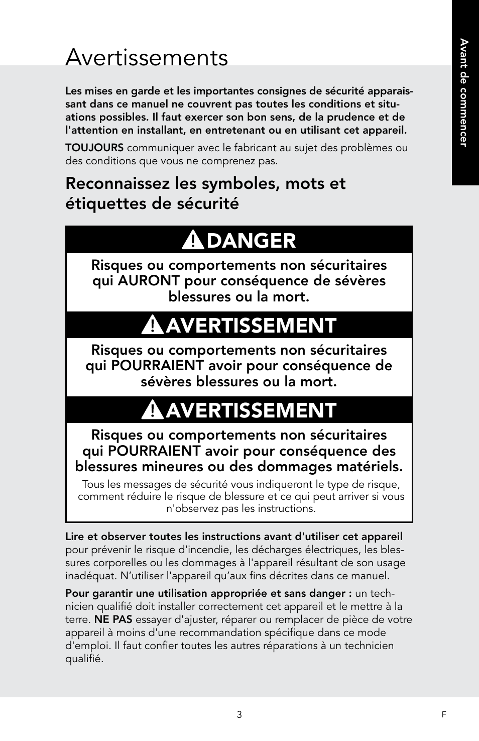 Avertissements, Danger, Avertissement | Viking 30 Inch Over-the-Range Microwave Oven Owners Manual User Manual | Page 89 / 132